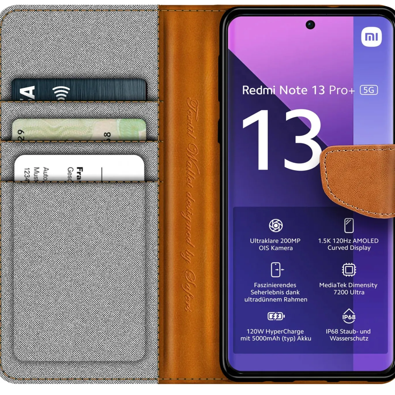Xiaomi Redmi Note 13 Pro+ 5G - Jeanslook Klapphülle mit Kartenfach