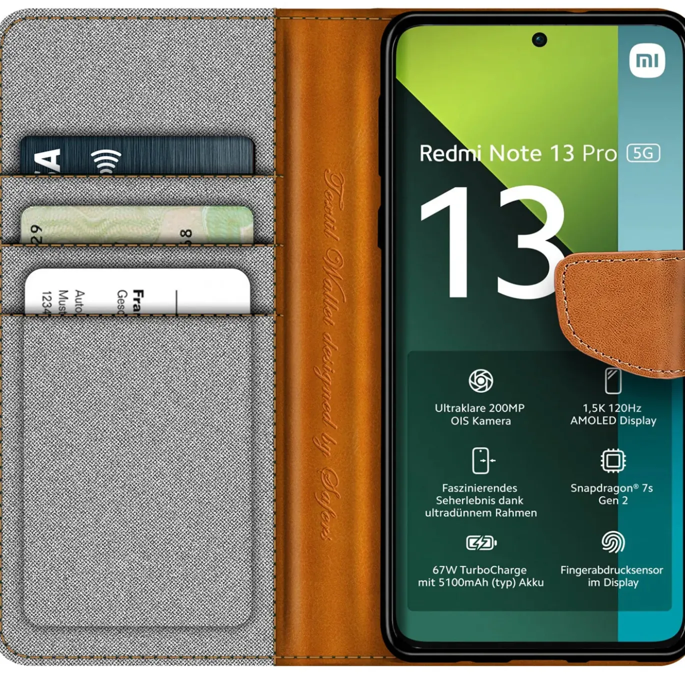 Xiaomi Redmi Note 13 Pro 5G - Jeanslook Klapphülle mit Kartenfach